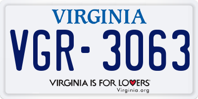 VA license plate VGR3063