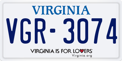 VA license plate VGR3074