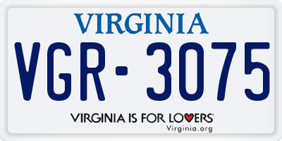 VA license plate VGR3075
