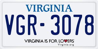 VA license plate VGR3078