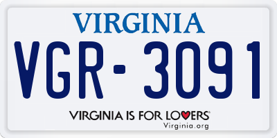 VA license plate VGR3091