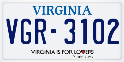 VA license plate VGR3102