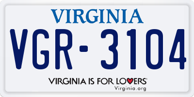VA license plate VGR3104