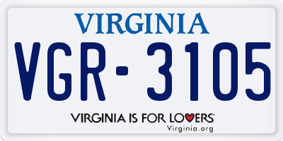 VA license plate VGR3105