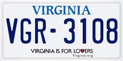 VA license plate VGR3108
