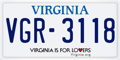 VA license plate VGR3118