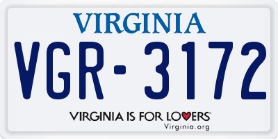 VA license plate VGR3172