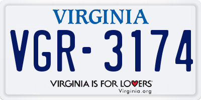 VA license plate VGR3174