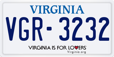 VA license plate VGR3232
