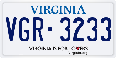VA license plate VGR3233