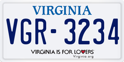 VA license plate VGR3234
