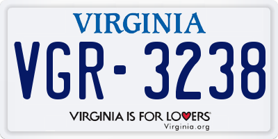 VA license plate VGR3238