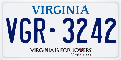 VA license plate VGR3242