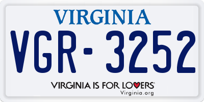VA license plate VGR3252