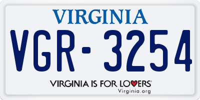 VA license plate VGR3254