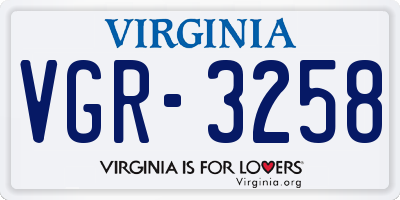 VA license plate VGR3258