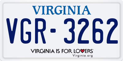 VA license plate VGR3262