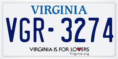 VA license plate VGR3274
