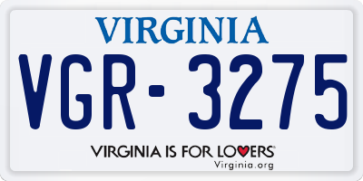 VA license plate VGR3275