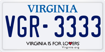 VA license plate VGR3333