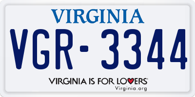VA license plate VGR3344