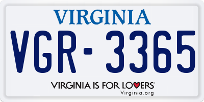 VA license plate VGR3365