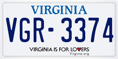 VA license plate VGR3374