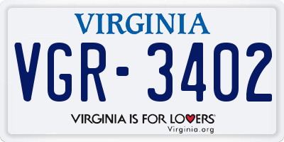 VA license plate VGR3402