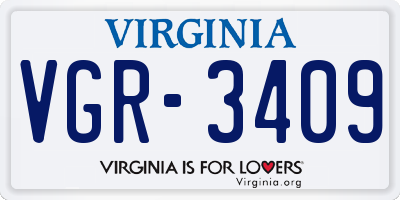 VA license plate VGR3409