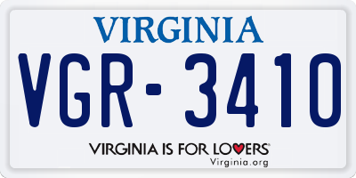 VA license plate VGR3410