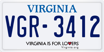 VA license plate VGR3412
