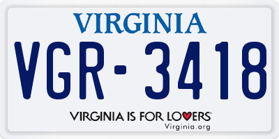 VA license plate VGR3418