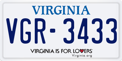 VA license plate VGR3433