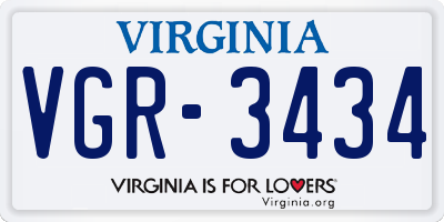 VA license plate VGR3434