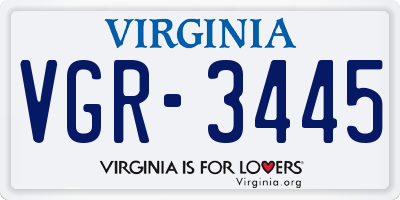 VA license plate VGR3445