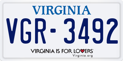VA license plate VGR3492