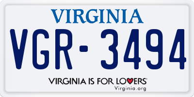 VA license plate VGR3494