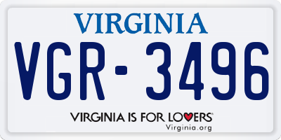 VA license plate VGR3496