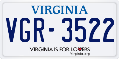 VA license plate VGR3522
