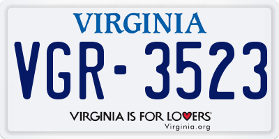 VA license plate VGR3523