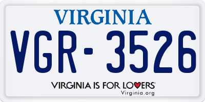 VA license plate VGR3526