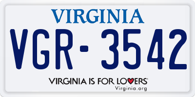 VA license plate VGR3542