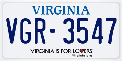 VA license plate VGR3547