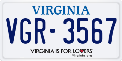 VA license plate VGR3567