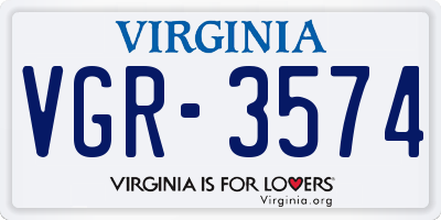 VA license plate VGR3574