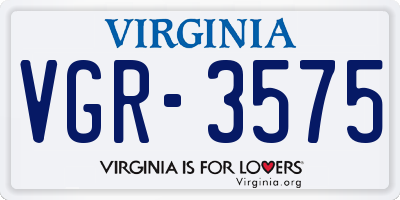 VA license plate VGR3575