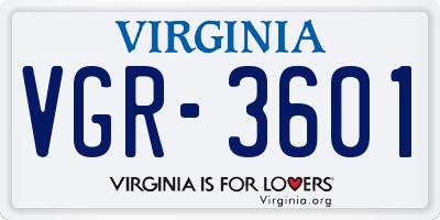 VA license plate VGR3601