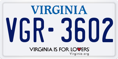 VA license plate VGR3602