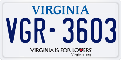 VA license plate VGR3603