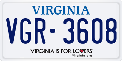 VA license plate VGR3608